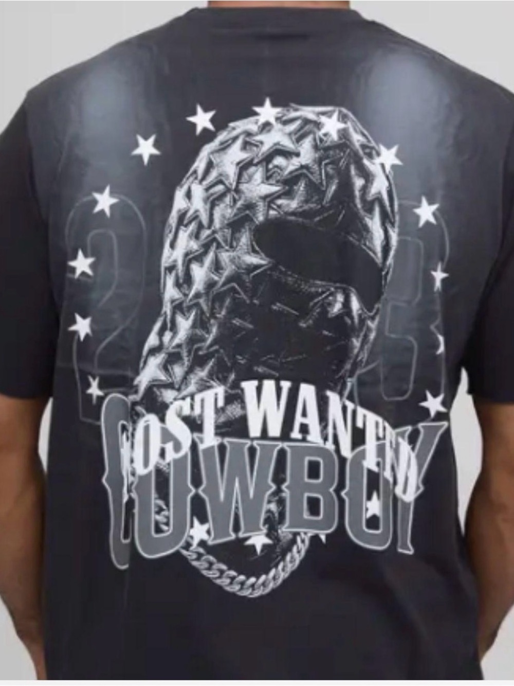 BoohooMAN Black 'Lost Wanted Cowboy' Graphic Short Sleeve Tee